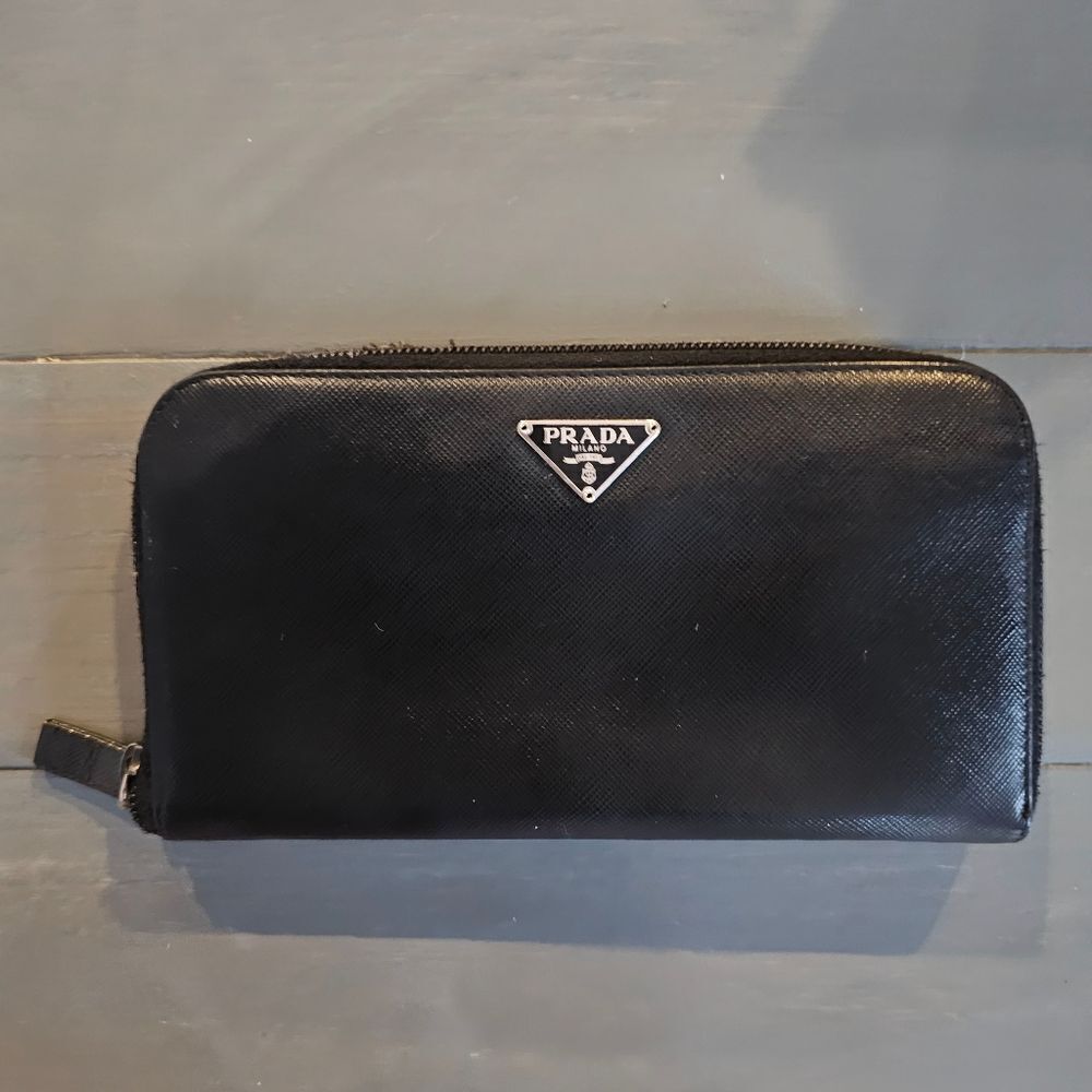 Prada Women's Black Saffiano Leather Zip Around long Wallet